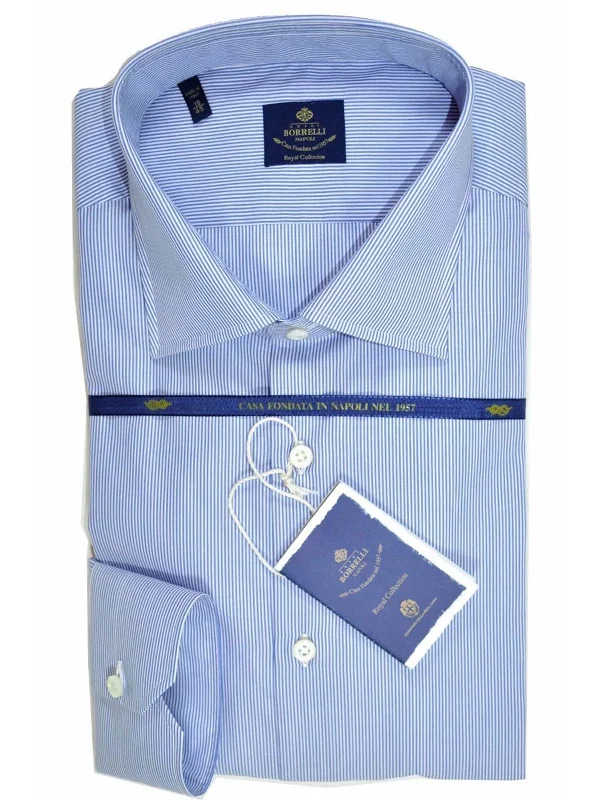 Classic Choice Luigi Borrelli Shirt ROYAL COLLECTION White Navy Stripes 40 - 15 3/4 Classic Choice Luigi Borrelli Shirt ROYAL COLLECTION White Navy Stripes 40 - 15 3/4