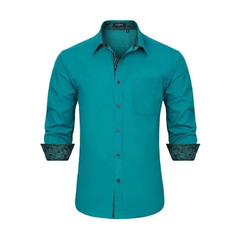 Soft Fashion Men's Patchwork Dress Shirt with Pocket - PEACOCK BLUE
