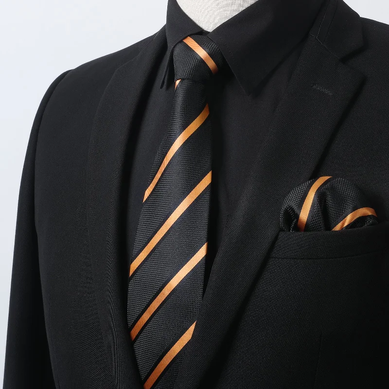 Men's Shirt with Tie Handkerchief Set - 01-BLACK/GOLD