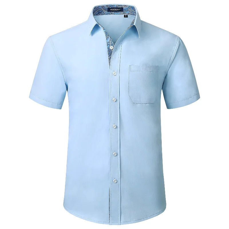 Men's Short Sleeve Shirt with Pocket - B1-BLUE