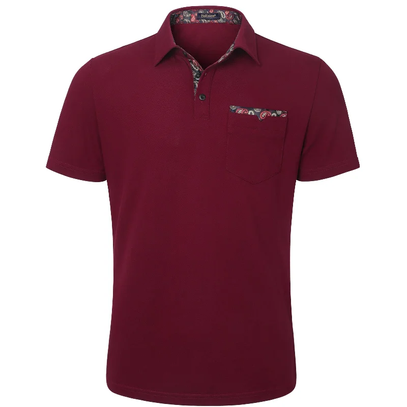 Men's Polo Shirt with Pocket - C-BURGUNDY