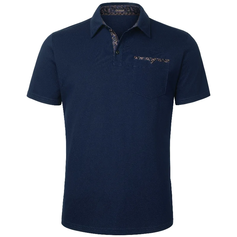 Men's Polo Shirt with Pocket - E-NAVY BLUE-PAISLEY2