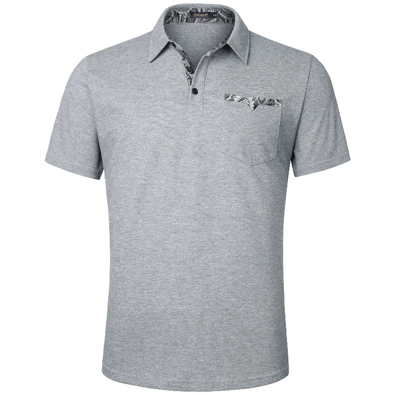 Men's Polo Shirt with Pocket - H-GREY-PAISLEY