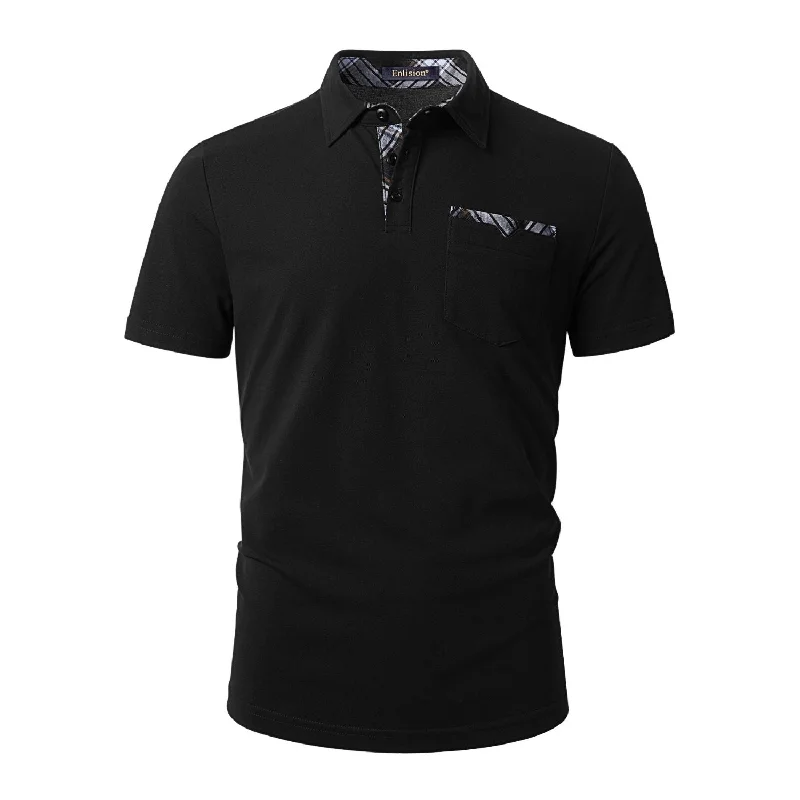 Men's Polo Shirt with Pocket - K-BLACK-CHECKED1