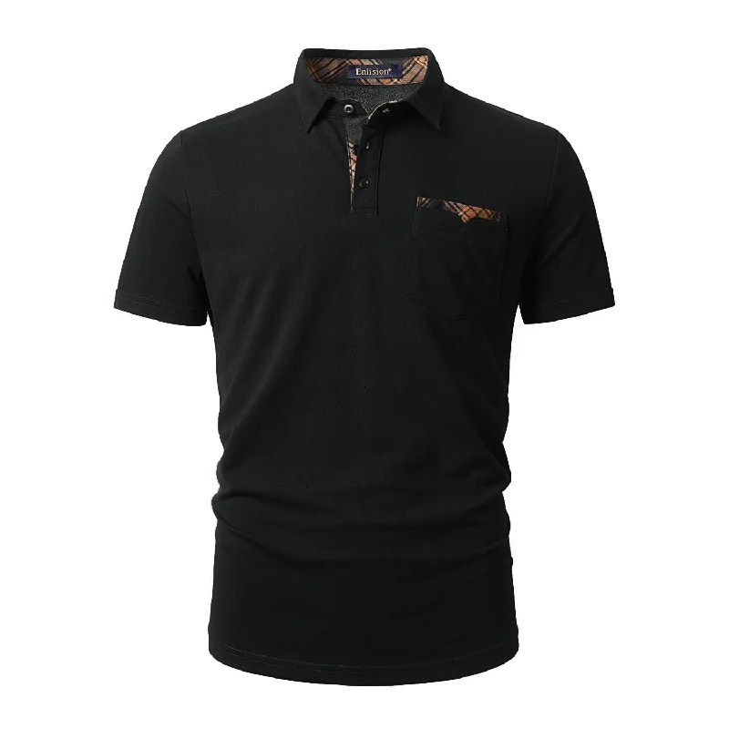 Men's Polo Shirt with Pocket - K-BLACK-CHECKED1