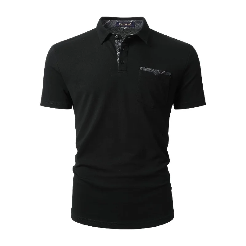 Men's Polo Shirt with Pocket - M-BLACK-CHECKED3