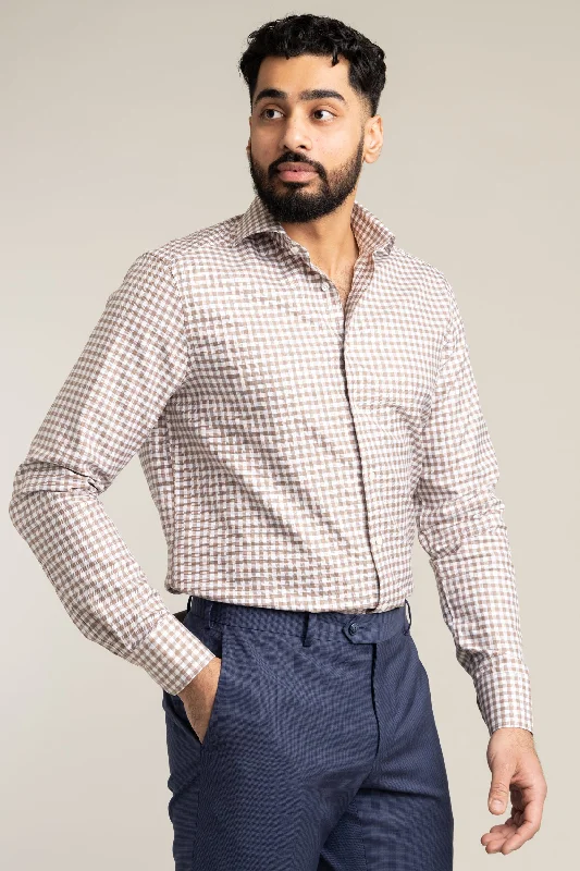 Fresh Wear Slimline Brown Check Dress Shirt