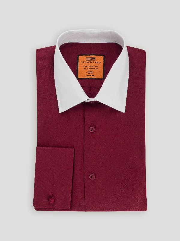 Poplin Dress Shirt | Classic Fit | French Cuff | 100% Cotton | Burgundy