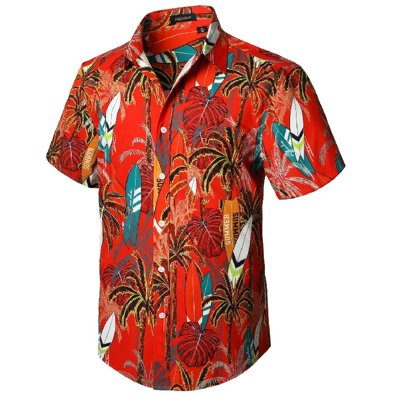 Summer Hawaiian Shirts with Pocket - 05-ORANGE RED