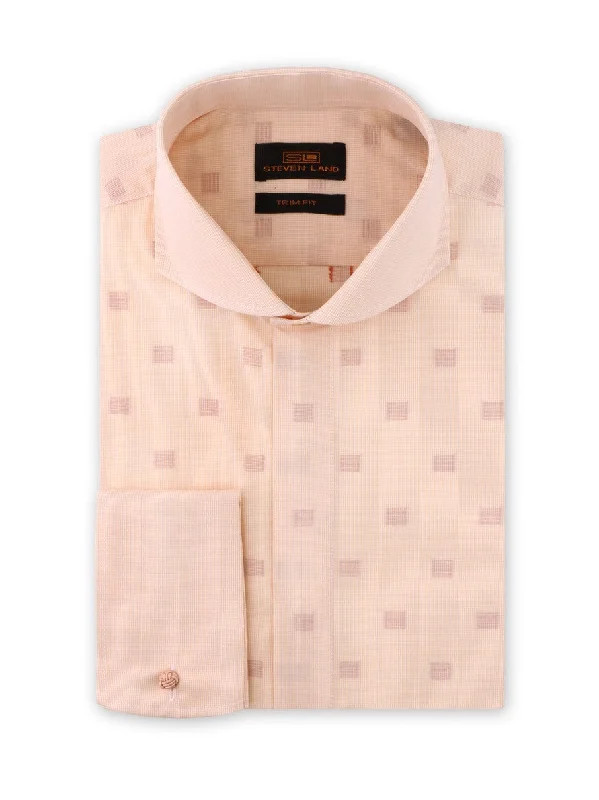 Peach Cream Shadow Blocks Dress Shirt  | Trim Fit | 100% Cotton | Cutaway Collar