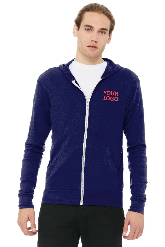 Bella Canvas Unisex Triblend Full-Zip Lightweight Hoodie, Navy