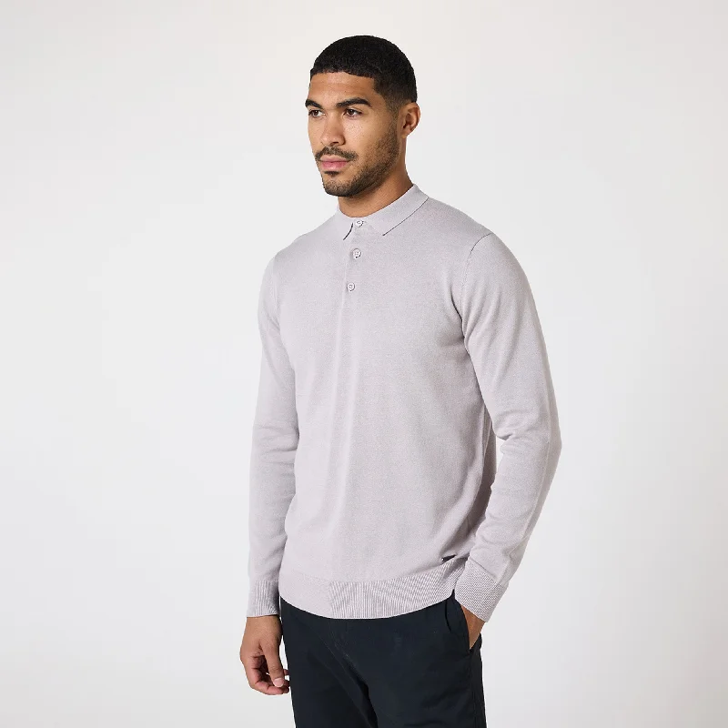 Long Sleeve Knitted Polo | Sand