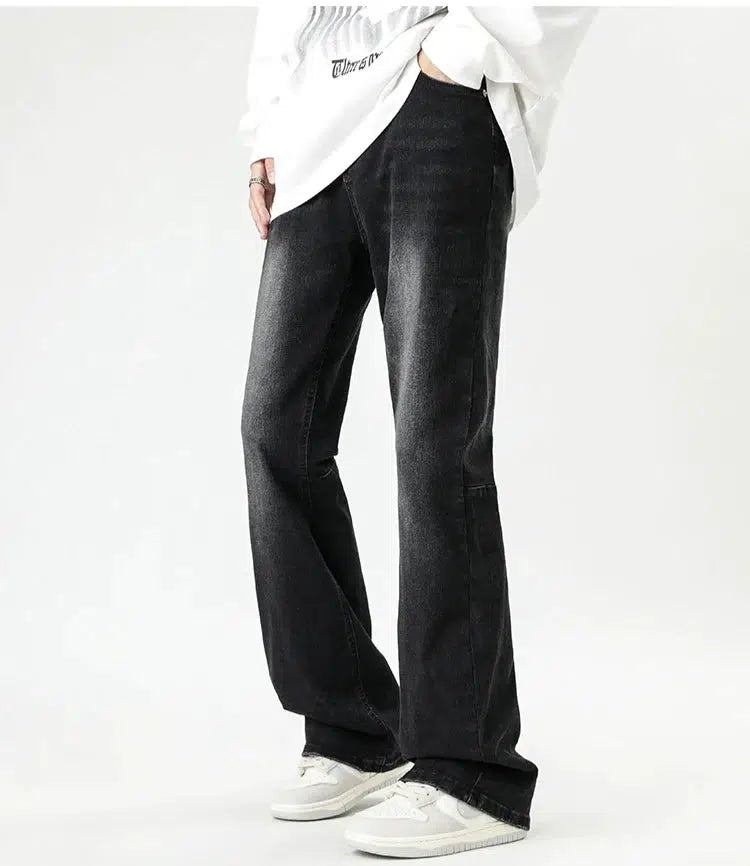 Distressed Black Straight Wide Leg Jeans