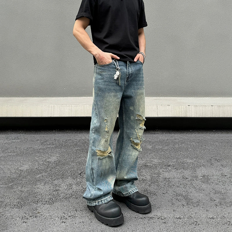 Fitted Ripped Straight-leg Jeans