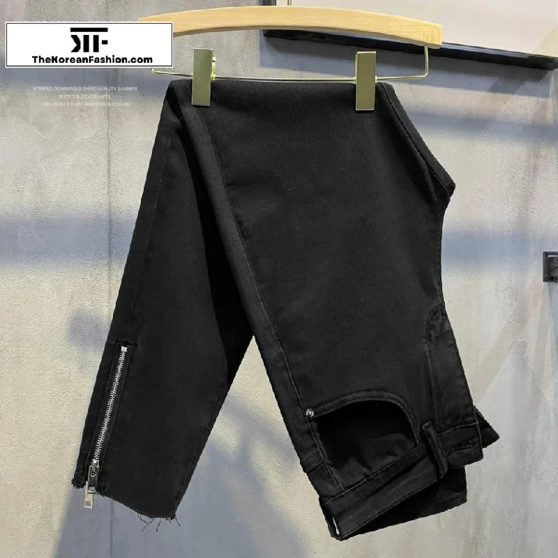 Foot Zipper Slim Jeans Black Jeans