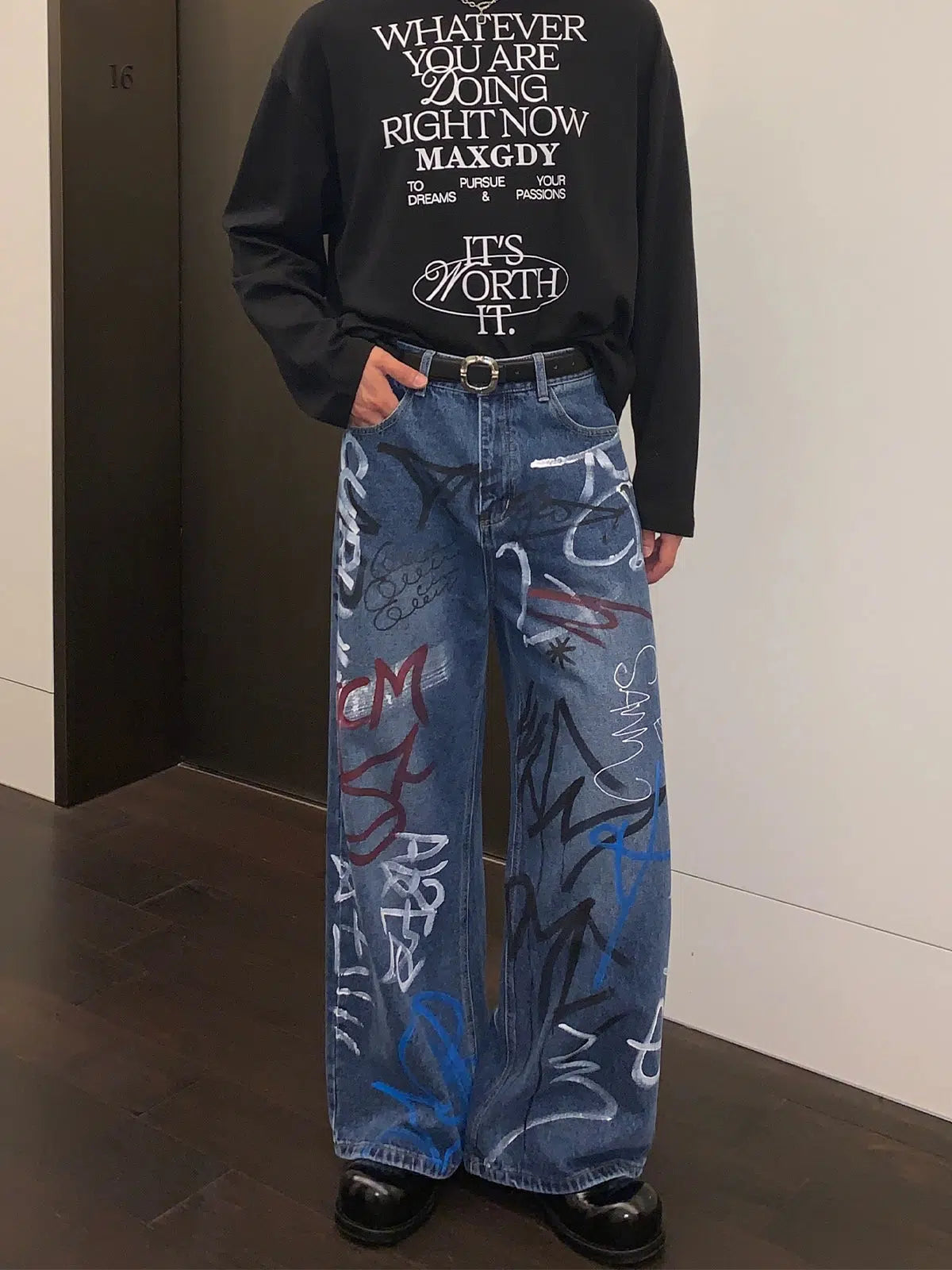 Graffiti Print Denim Pants