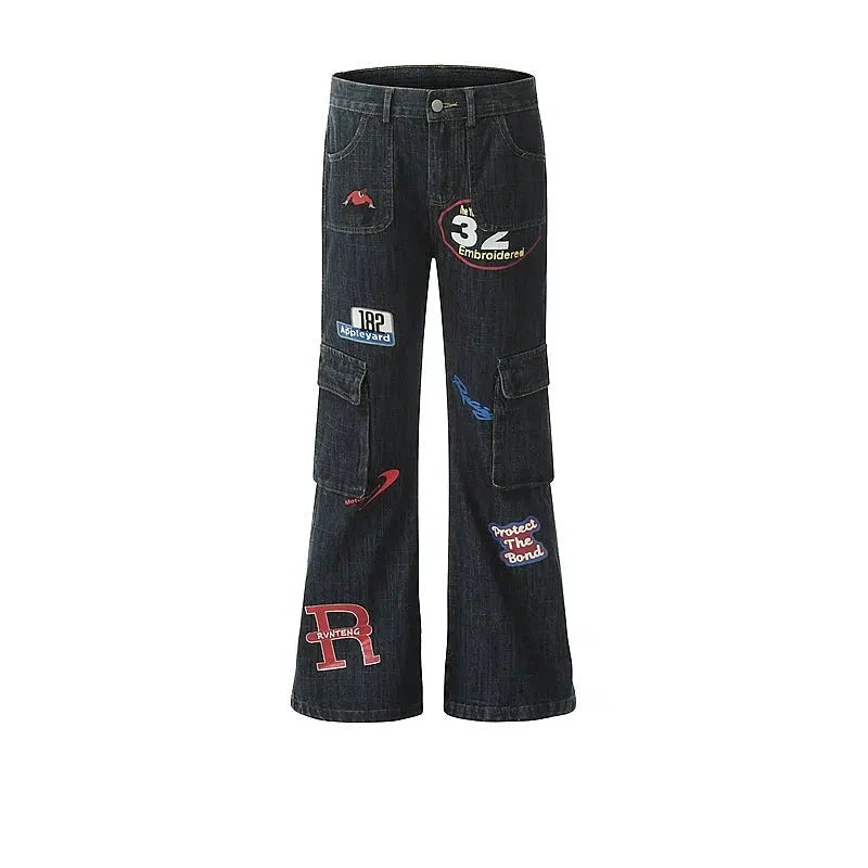 Graphic Patches Embroidered Cargo Jeans