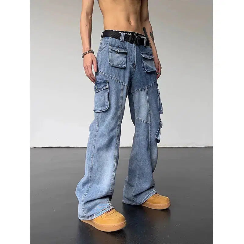 Multi-pocket Cargo Washed Jeans