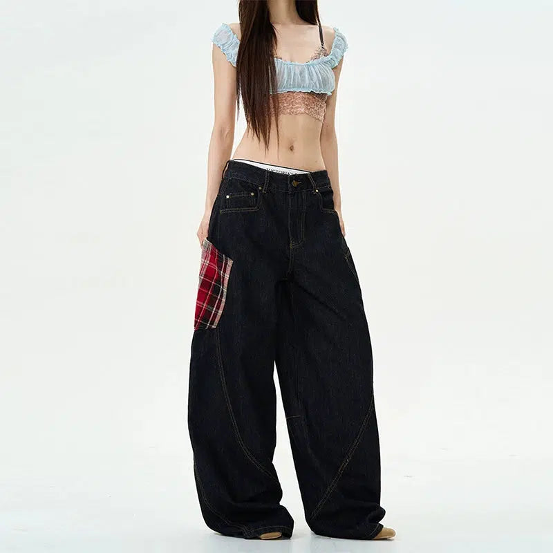 Patchwork Wide-Leg Denim Pants