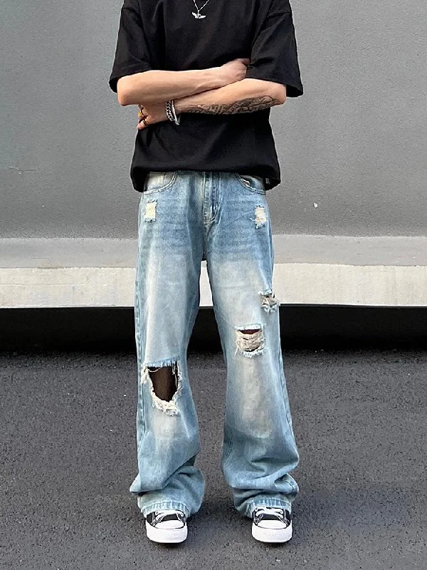 Ripped Wide-leg Mopping Jeans