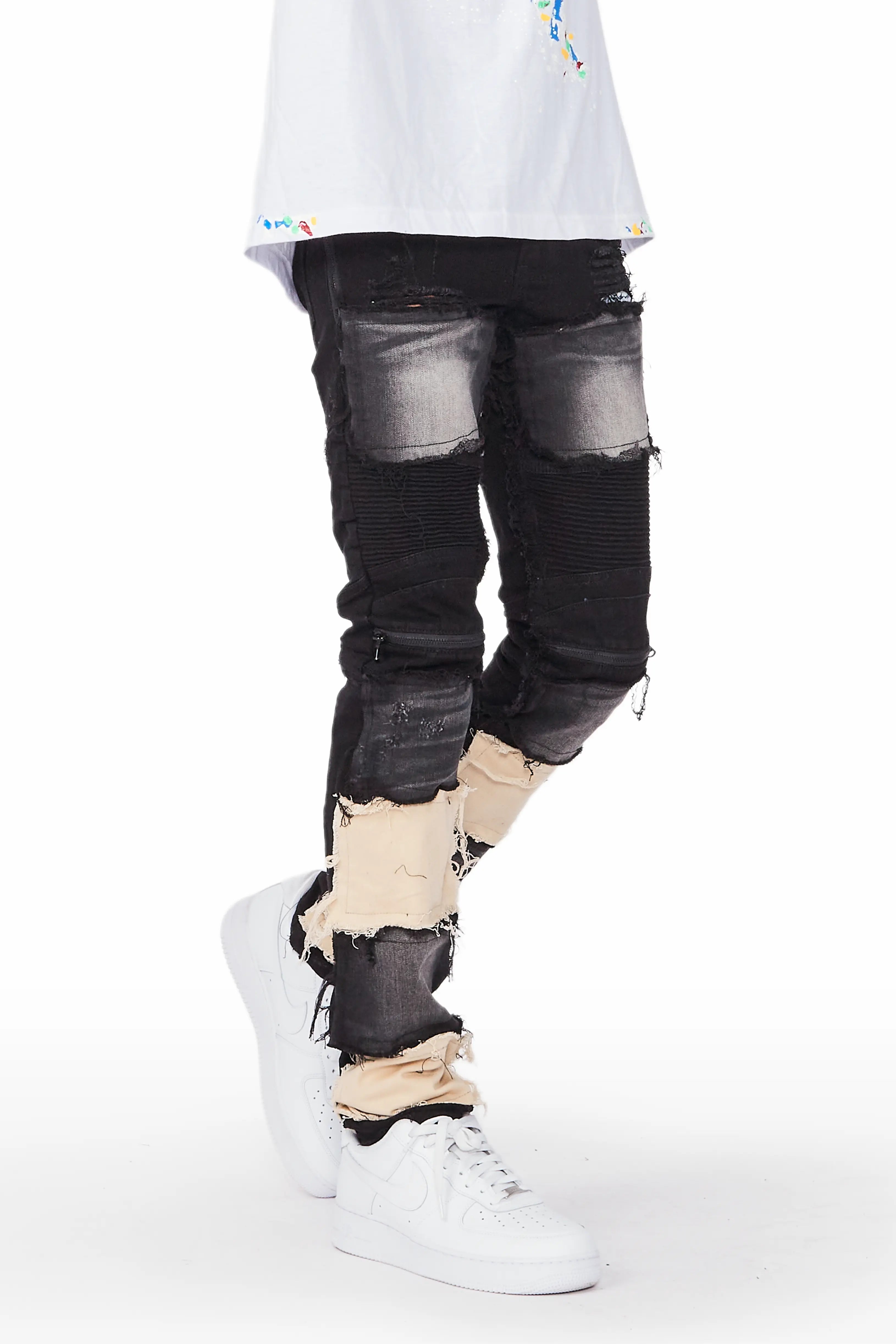 Edric Black Patchwork Biker Jean