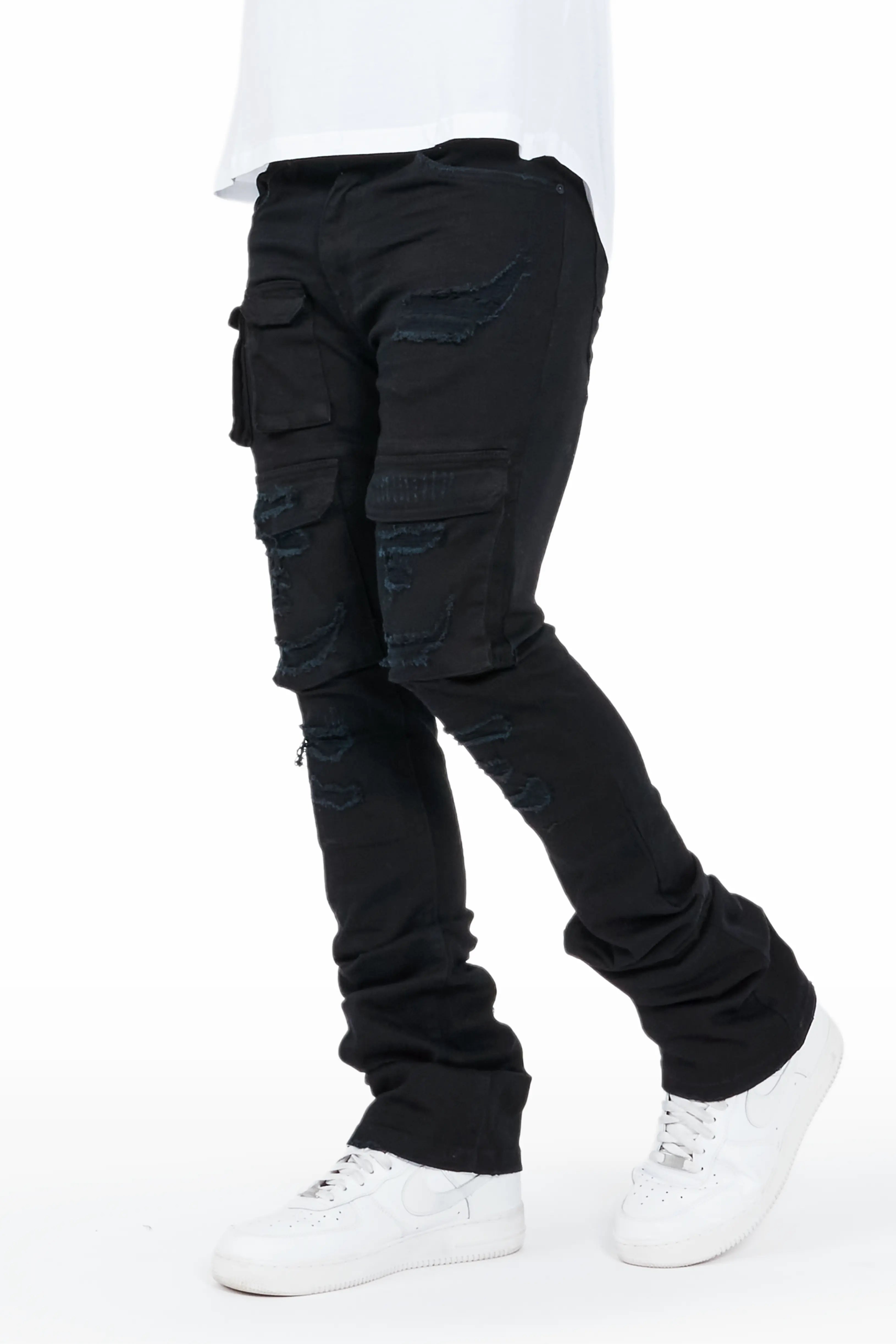 Vance Jet Black Stacked Flare Cargo Jean