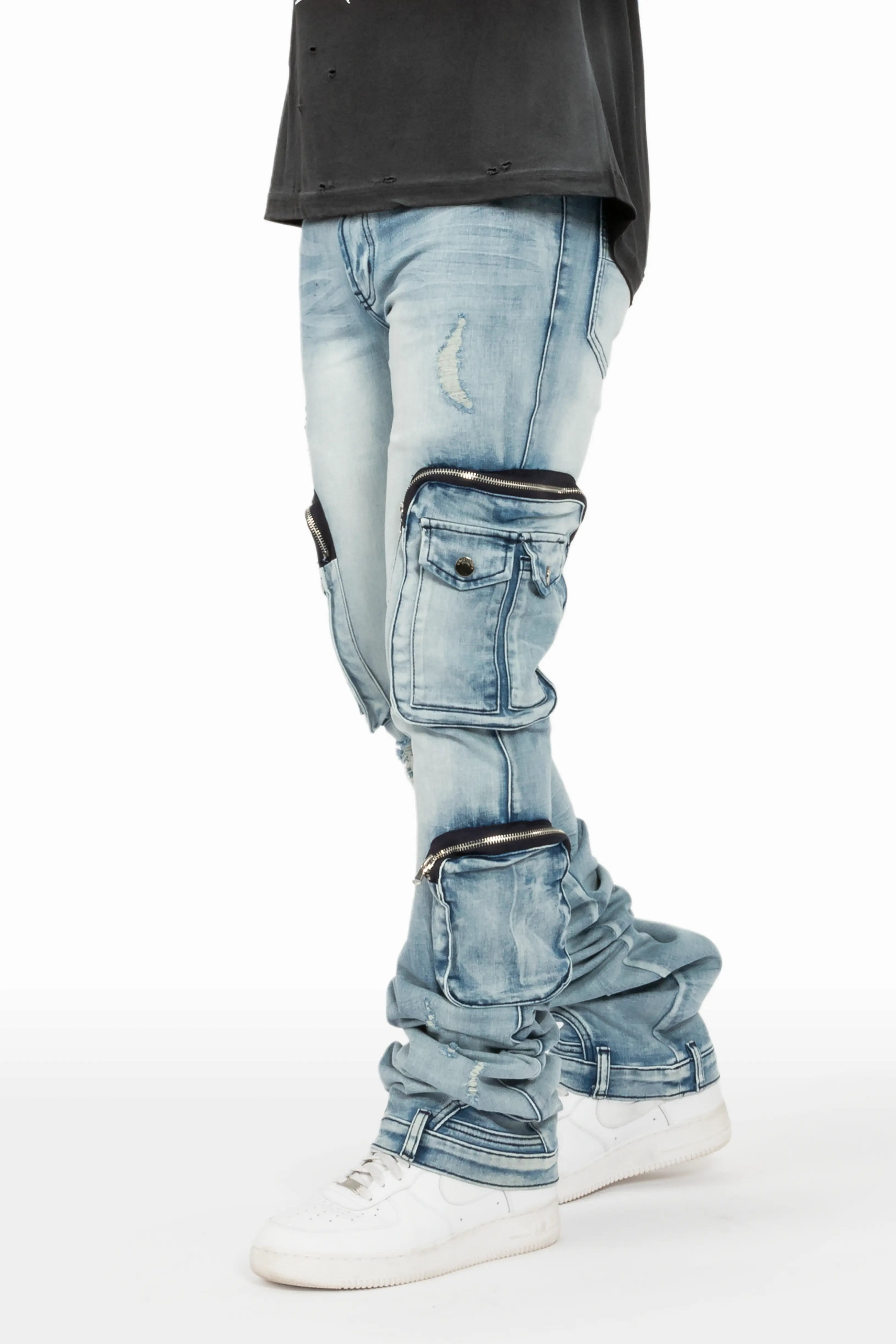 Shane Light Blue Super Stacked Flare Jean