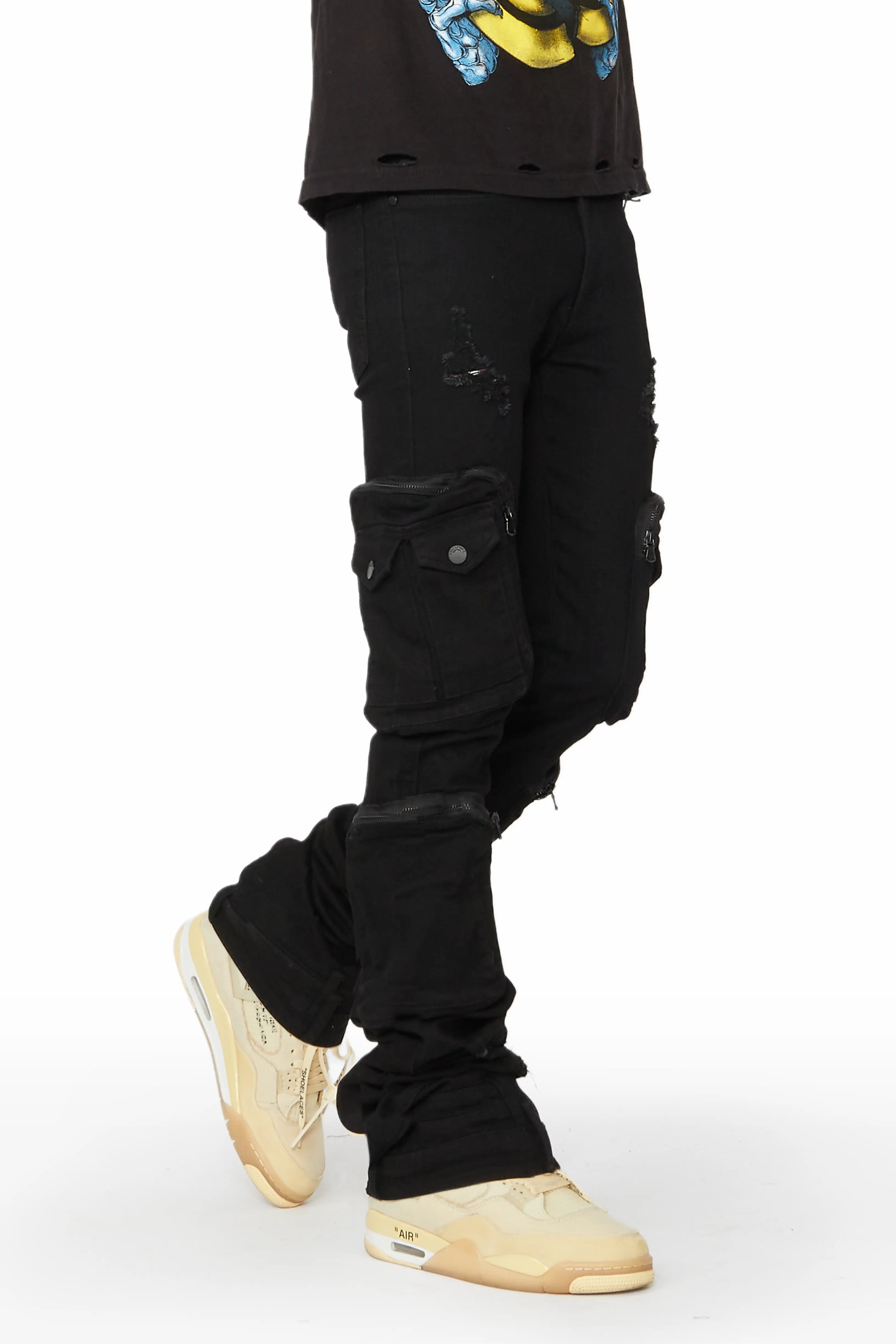 Simon Jet Black Super Stacked Flare Jean