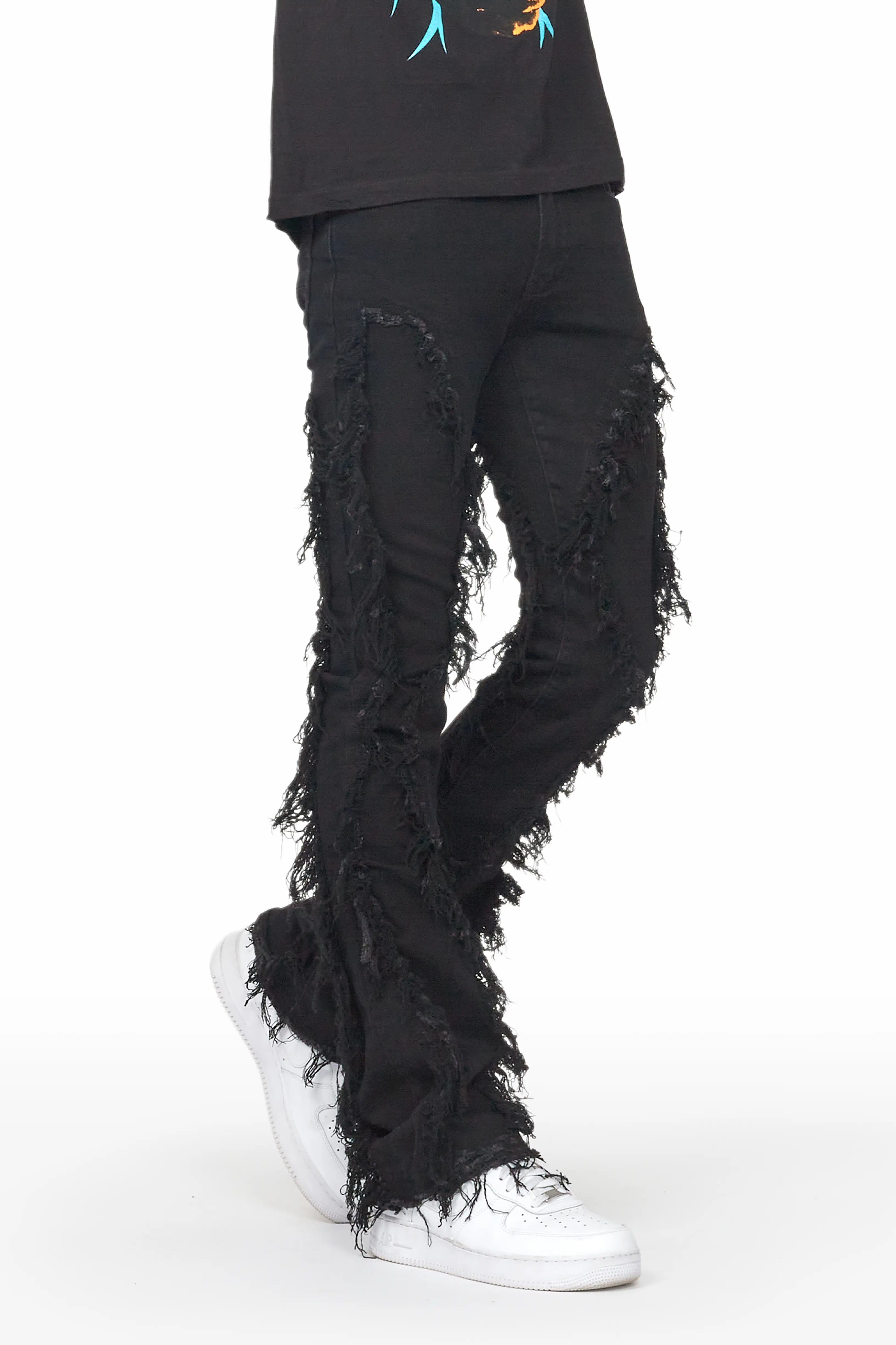 Casual Wear Tristan Jet Black Stacked Flare Jean