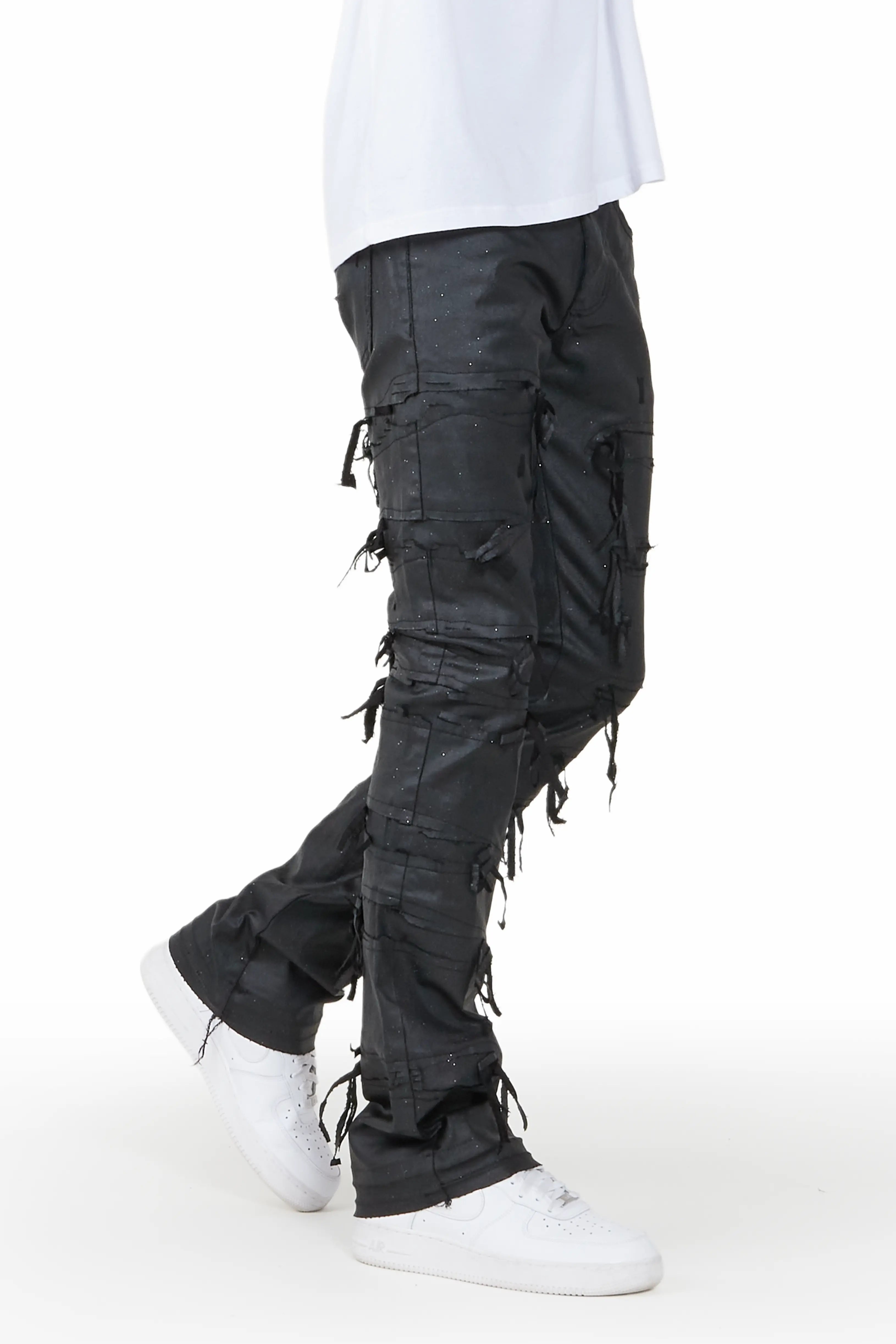 Dalon Black Waxed Stacked Flare Jean