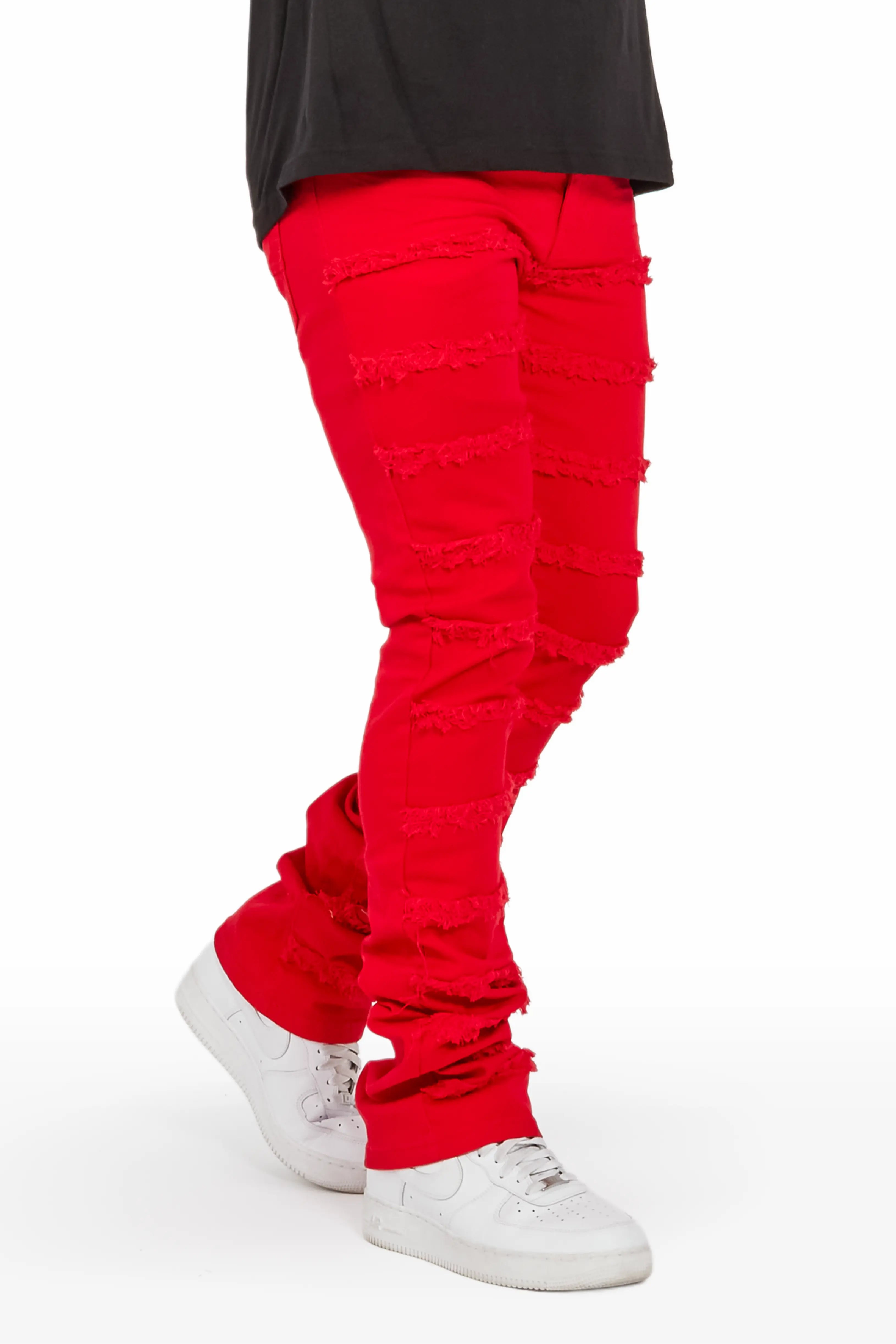 Exclusive Customization Niklaus Red Stacked FLare Jean