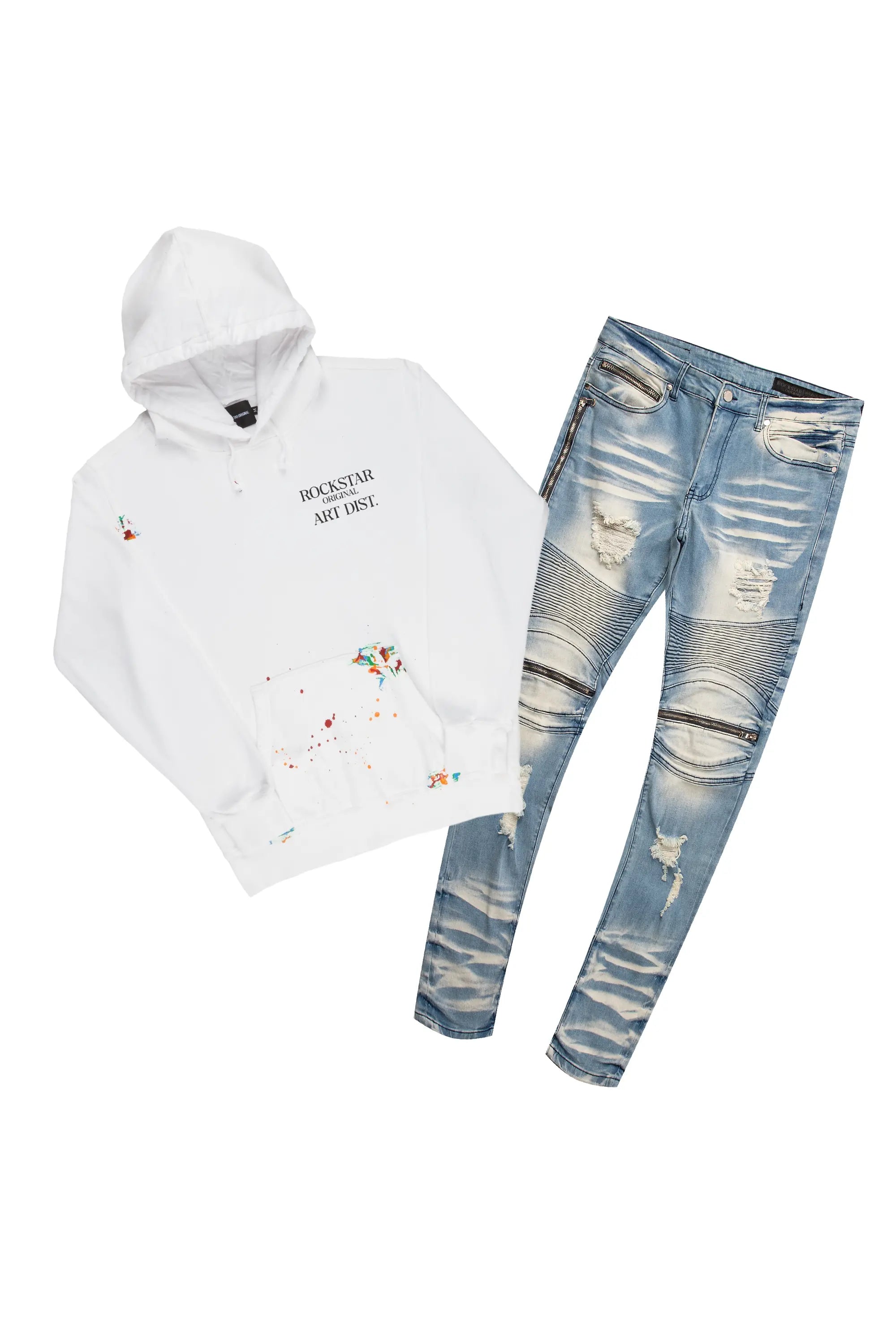 Art Dist White Hoodie & BK Biker Jean Bundle