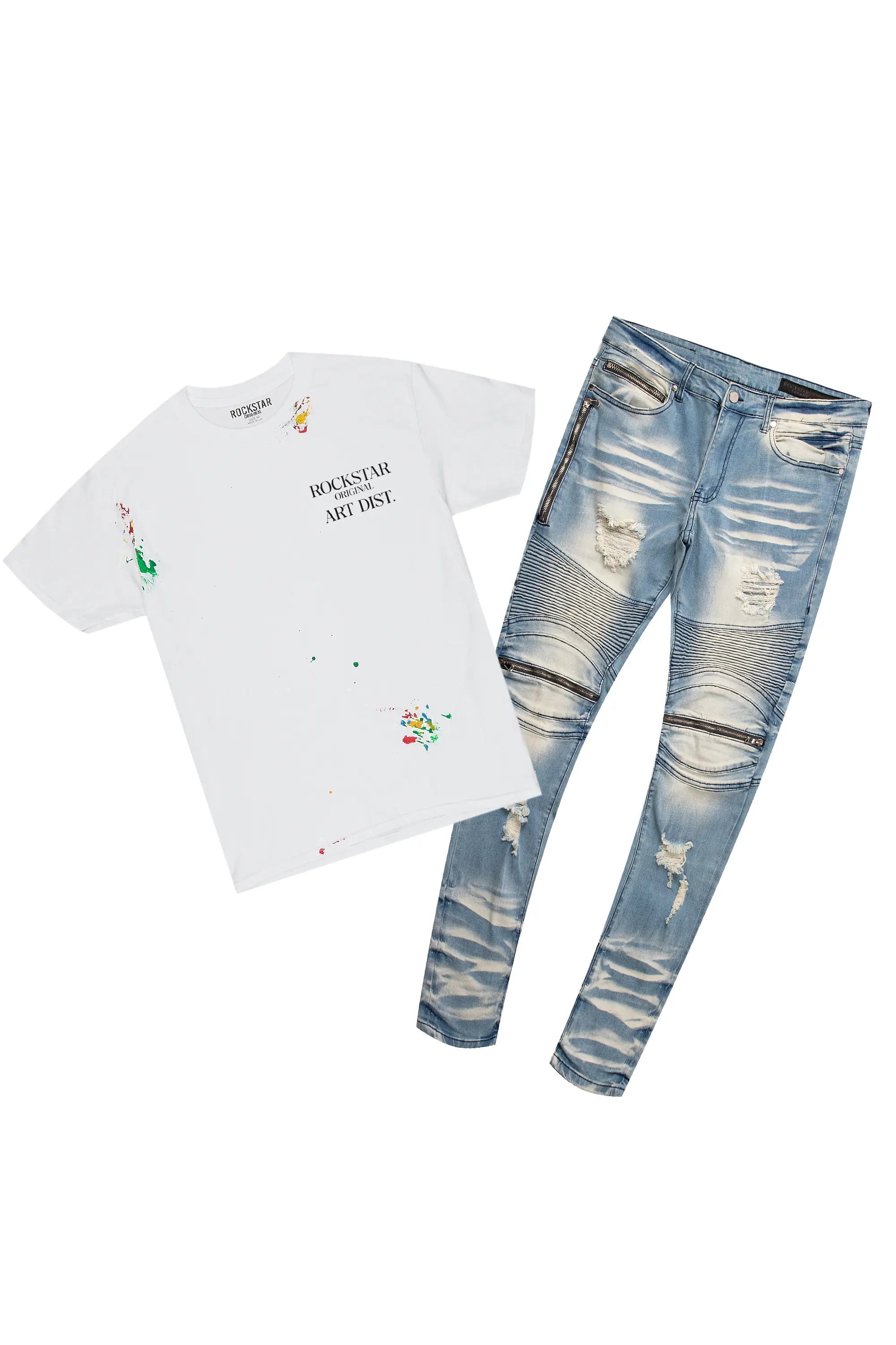 Palmer White T-Shirt & BK Biker Jean Bundle