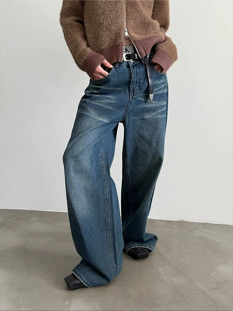 Vintage Washed Wide Leg Jeans