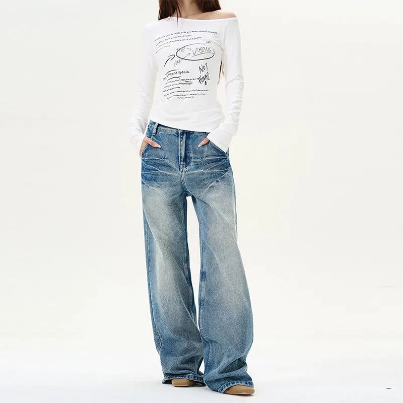 Front Pockets Wide-Leg Denim Pants