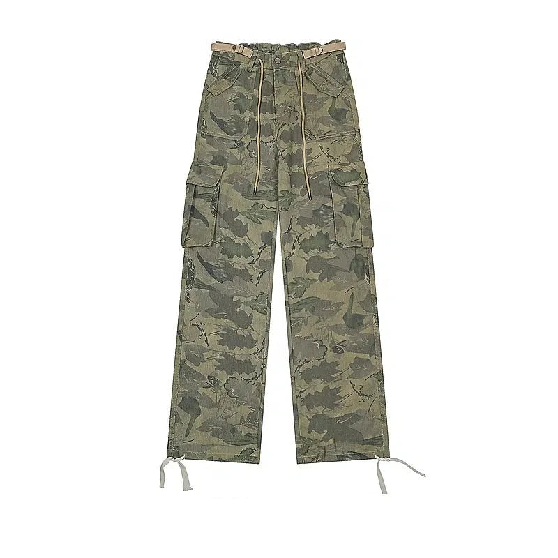 Drawstring Waist Camo Cargo Pants