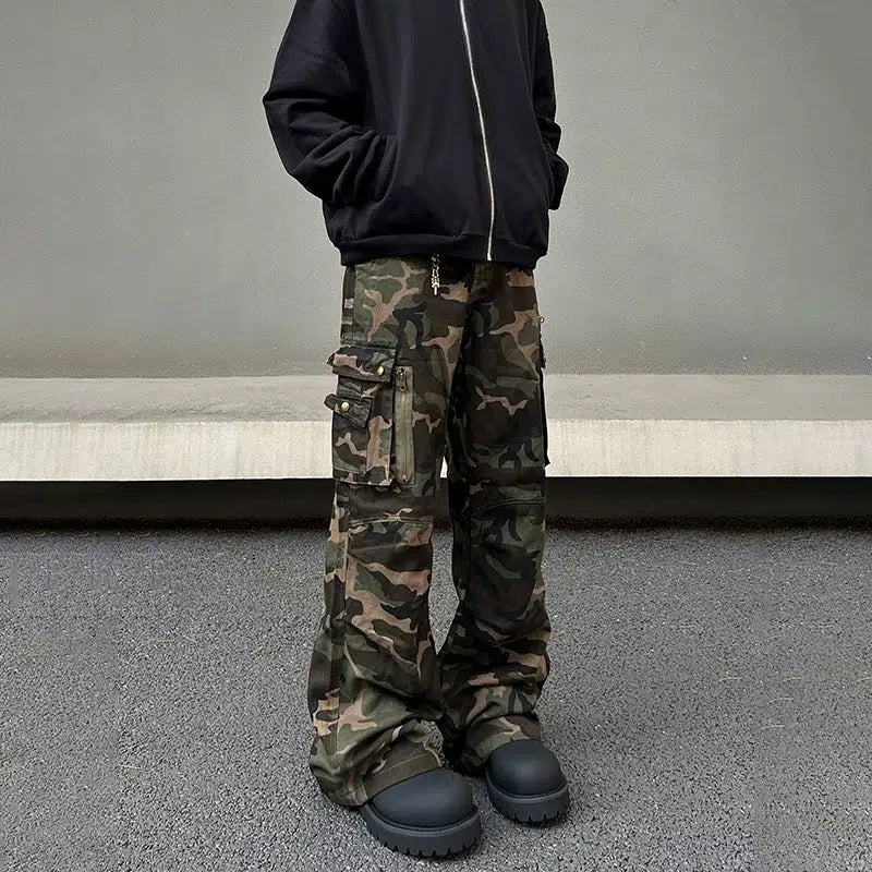 Chain Detail Camouflage Cargo Pants