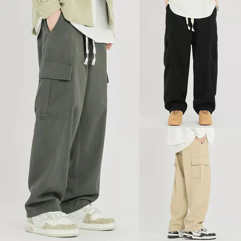 Elastic Drawstring Cargo Straight Pants