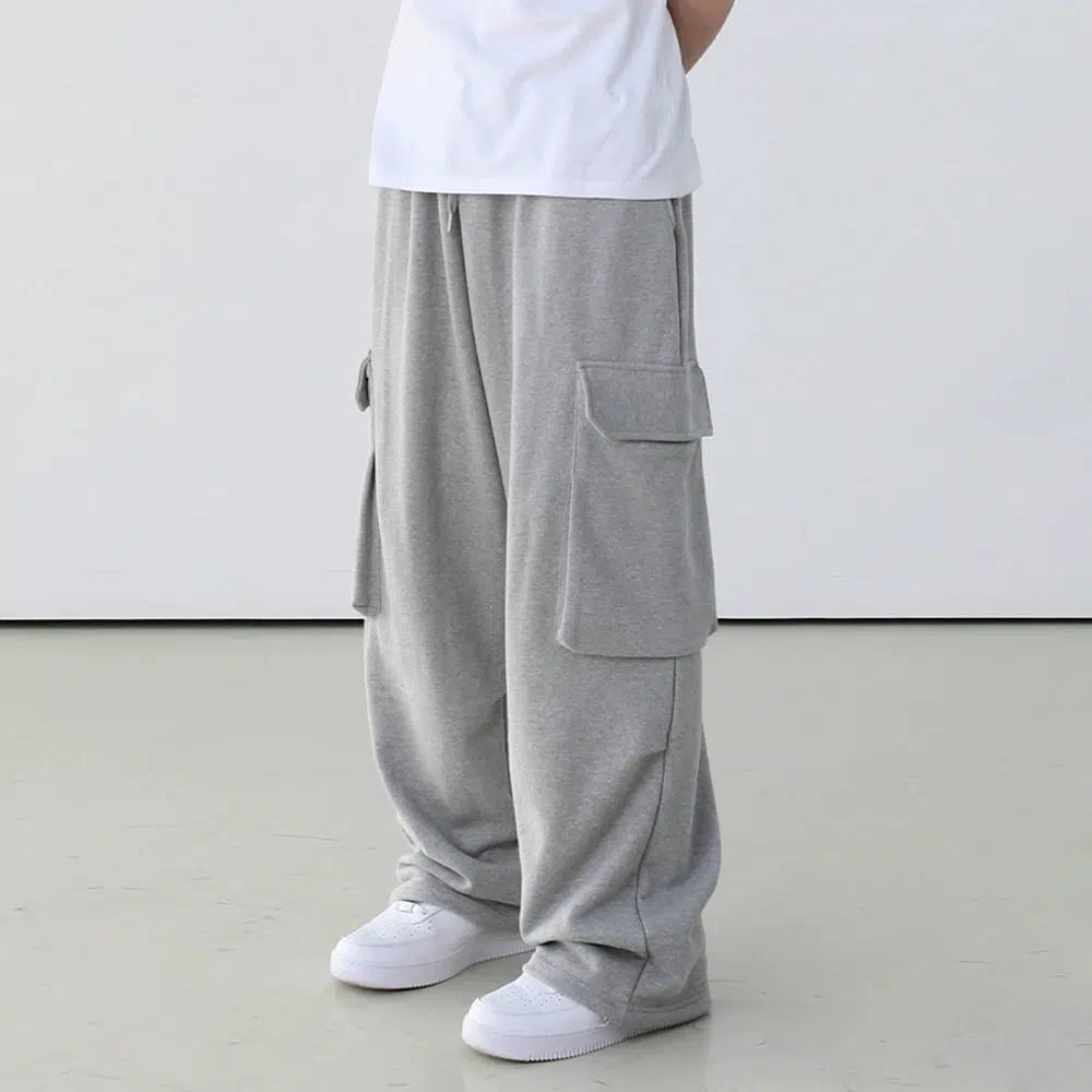 Gray Wide-leg Cargo Sweatpants