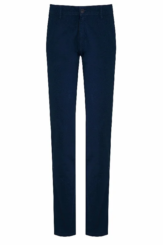 Regular Fit Side Pocket Low Waist Navy Cotton Casual Pants