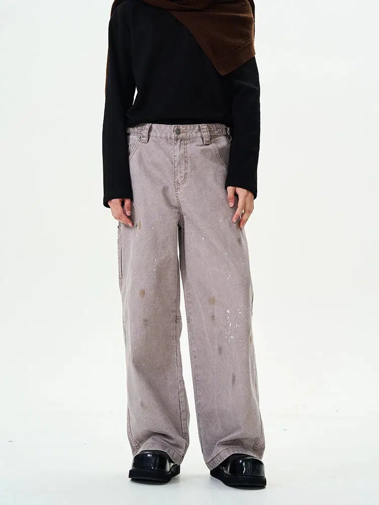 Relaxed Fit Casual Paint-Splatter Pants