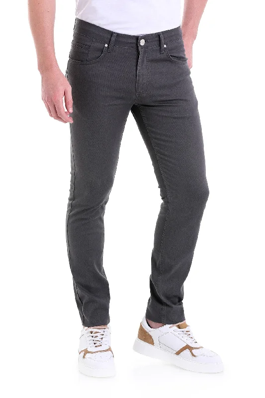 Slim Fit 5 Pocket Low Waist Unpleated Cotton Gray Casual Pants, Gray D.