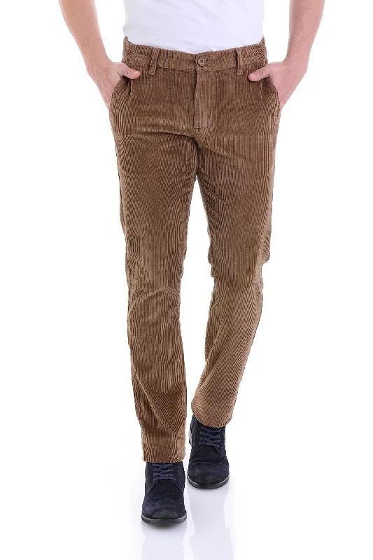 Slim Fit Brown Side Pocket Low Waist Cotton Dress Pants