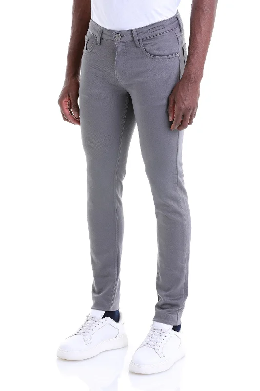 Slim Fit Low Waist Gray Cotton Casual Pants