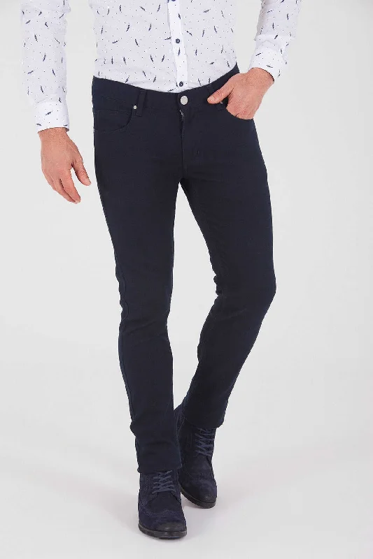 Slim Fit Navy Cotton Low Waist Casual Pants