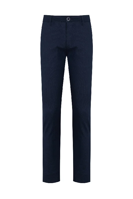 Slim Fit Navy Side Pocket Cotton Casual Pants