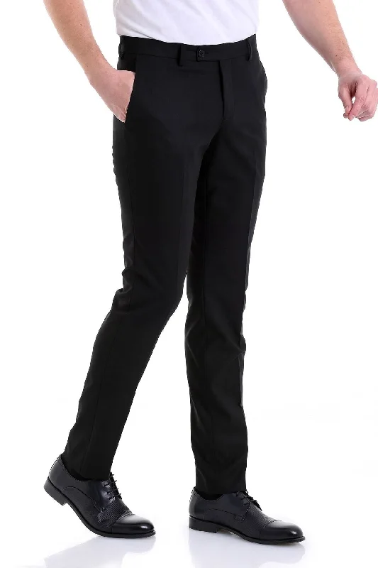 Slim Fit Side Pocket Low Waist Unpleated Black Dress Pants, Black