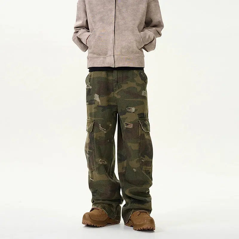 Wide-leg Straight Camouflage Pants