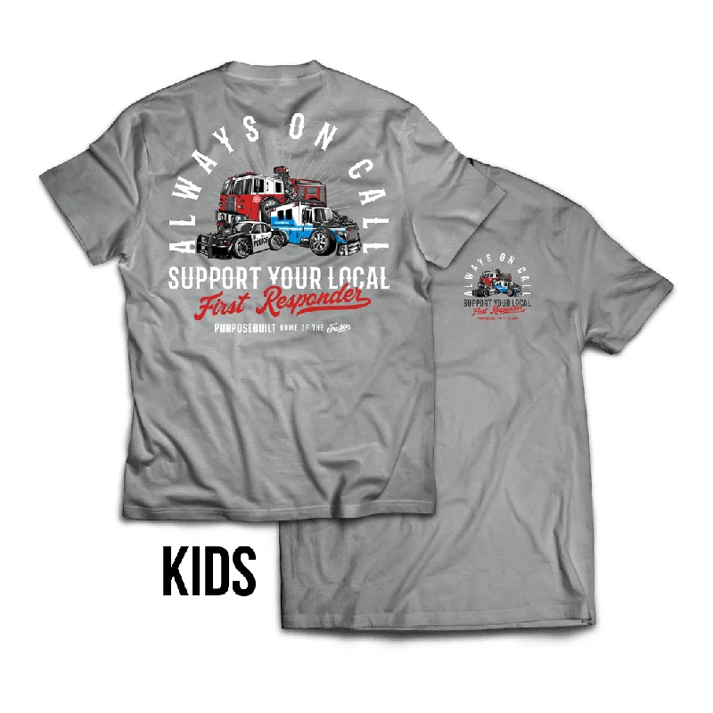 Comfortable Tops Youth Support Your Local First Responder Tee, Gray