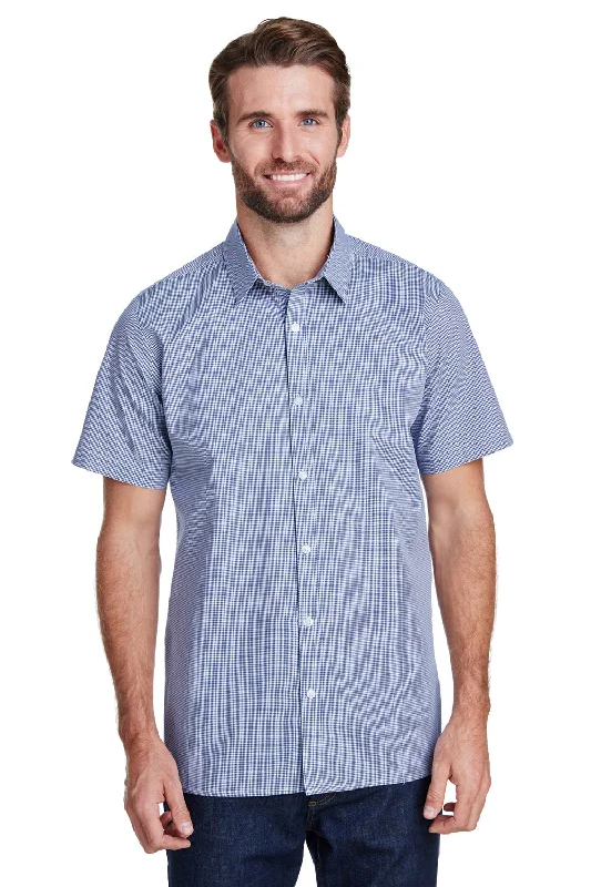 Artisan Collection Mens Microcheck Gingham Short Sleeve Button Down Shirt - Navy Blue/White